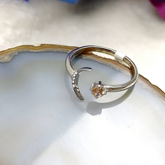 Crescent Moon Dainty Rhinestone Ring Celestial Galaxy Astrology Moon Child Ring - Picture 2 of 12